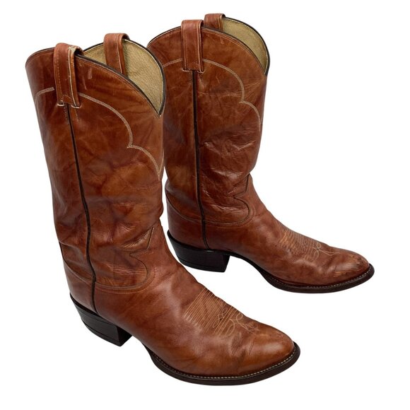 Vintage Tony Lama 5084 Dress Western Cowboy Leather Boots Mens 11E Cognac - Picture 8 of 10